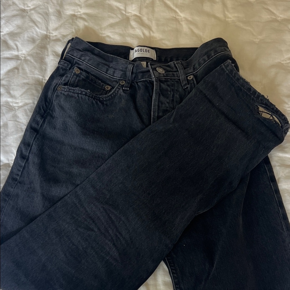 Agolde Washed Black High-Rise Straight Jeans